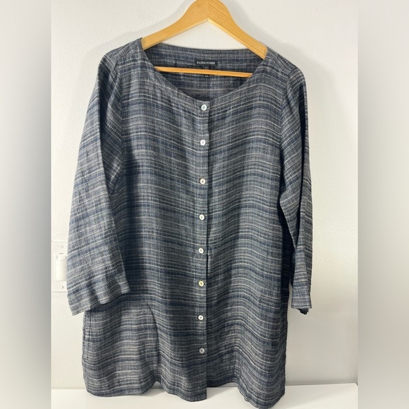 Eileen Fisher Tops - Eileen Fisher Organic Linen Womens Size Medium Jacket Mother of Pearl Buttons